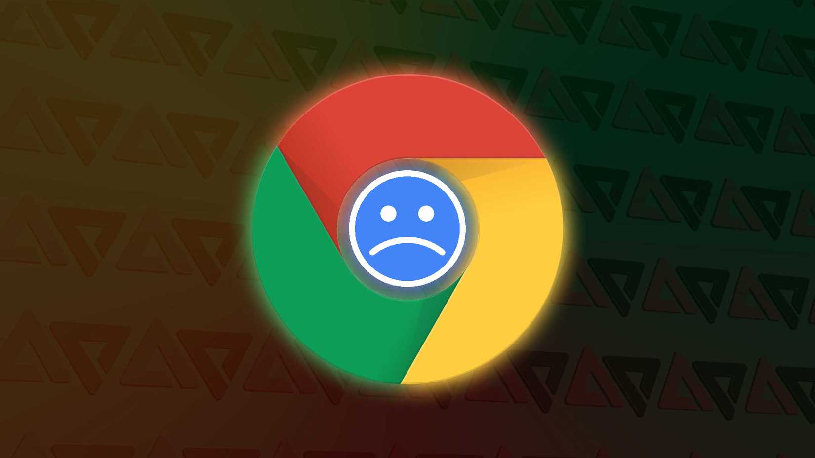An image of Google Chrome's logo with a frown on it.