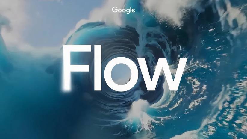 A large wave behind the words Google Flow