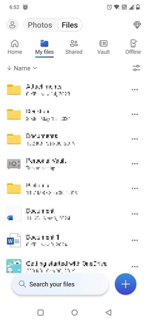Captura de tela da minha categoria de arquivo no aplicativo Microsoft Odrive