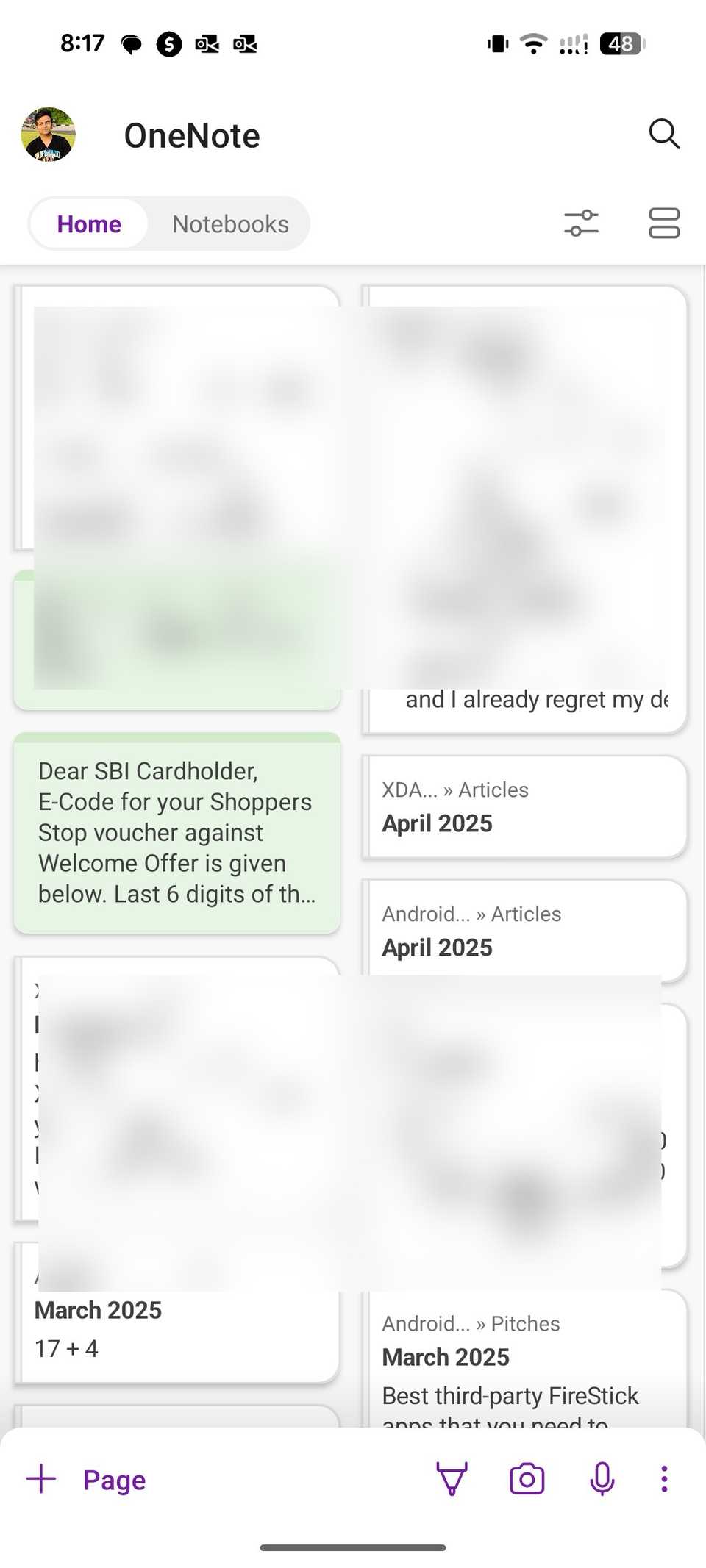 Home OneNote su Android