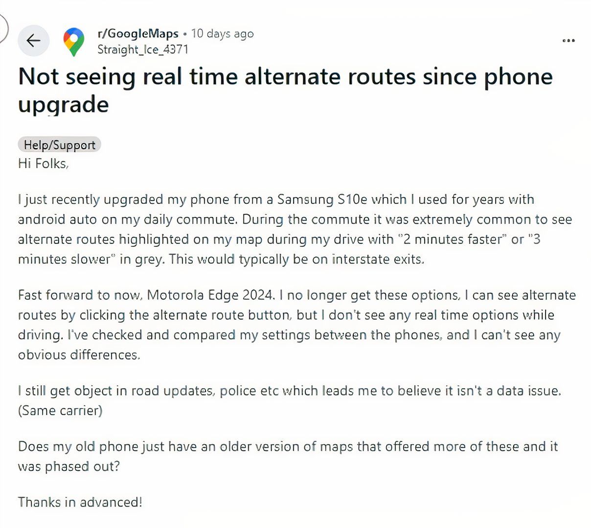 Alternate routes vanish from Google Maps for some