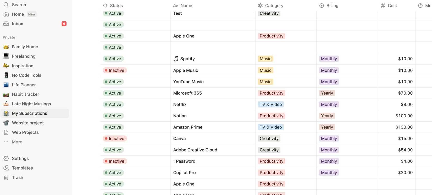 Notion database