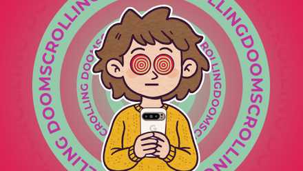 I flagged my apps as distracting, and Android would possibly not let me forget about them anymore Illustration of a person with spiral eyes holding a smartphone looking dazed with the word doomscrolling repeatedly spiraling in the background