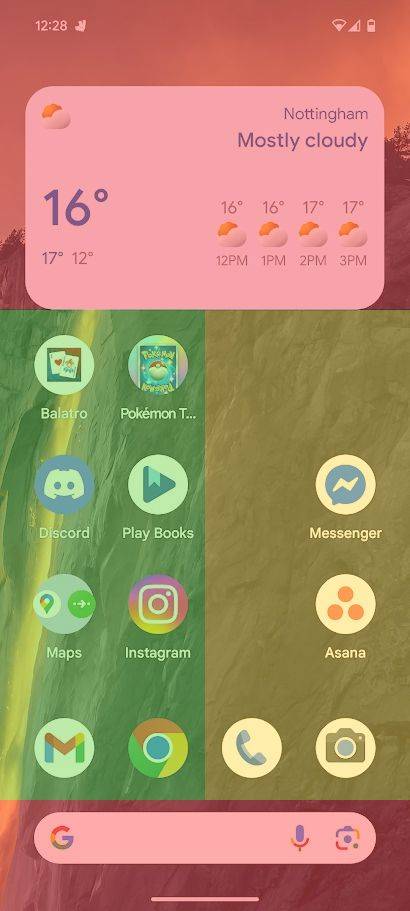 apps and widgets on android highlighted in various colors