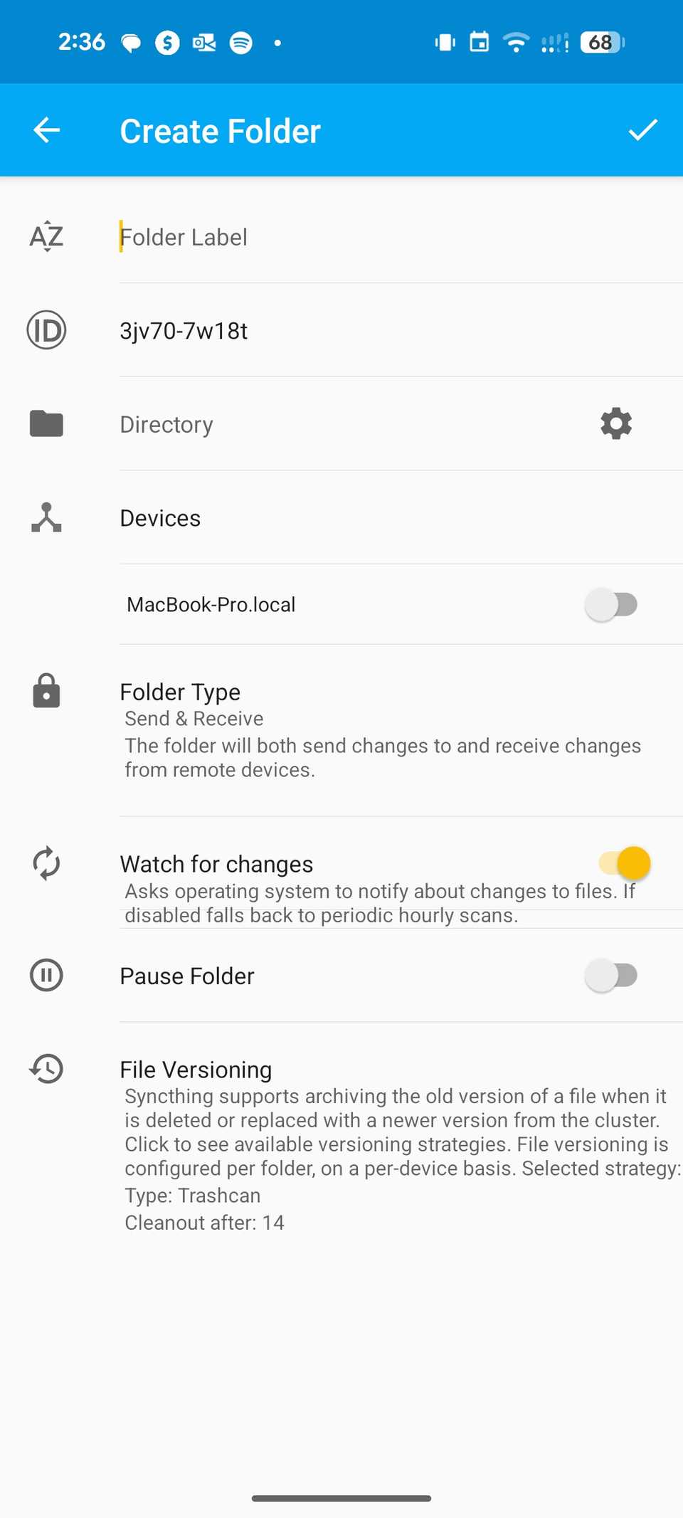 La sincronizzazione aggiunge una cartella