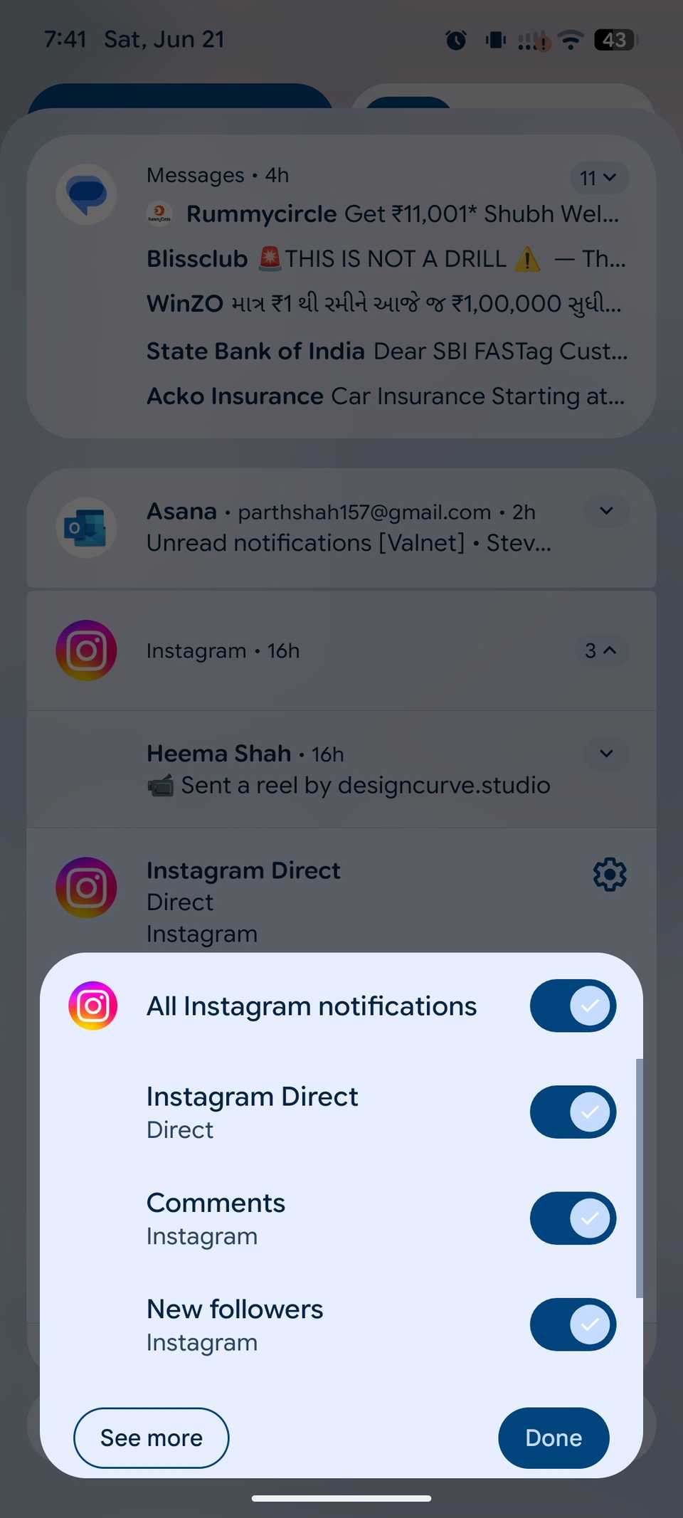 long press on notification in Android 16