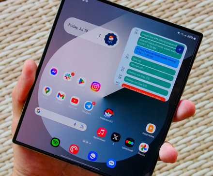 The Galaxy Z Fold 6 unfolded showing the home screen