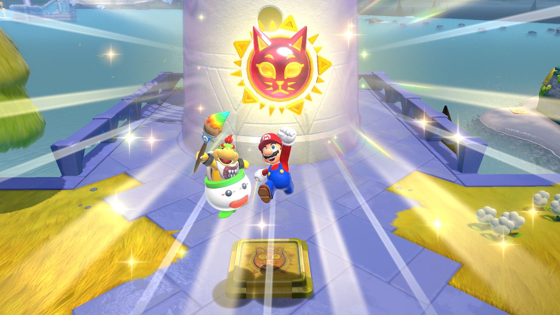 Mario and Bowser Jr. get a Cat Shine in Bowser's Fury
