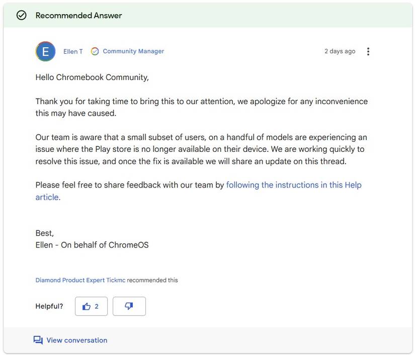 Google is investigating a Chromebook Android app disappearance bug