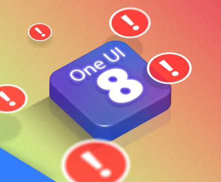 3D One UI 8 icon surrounded by red exclamation mark icons