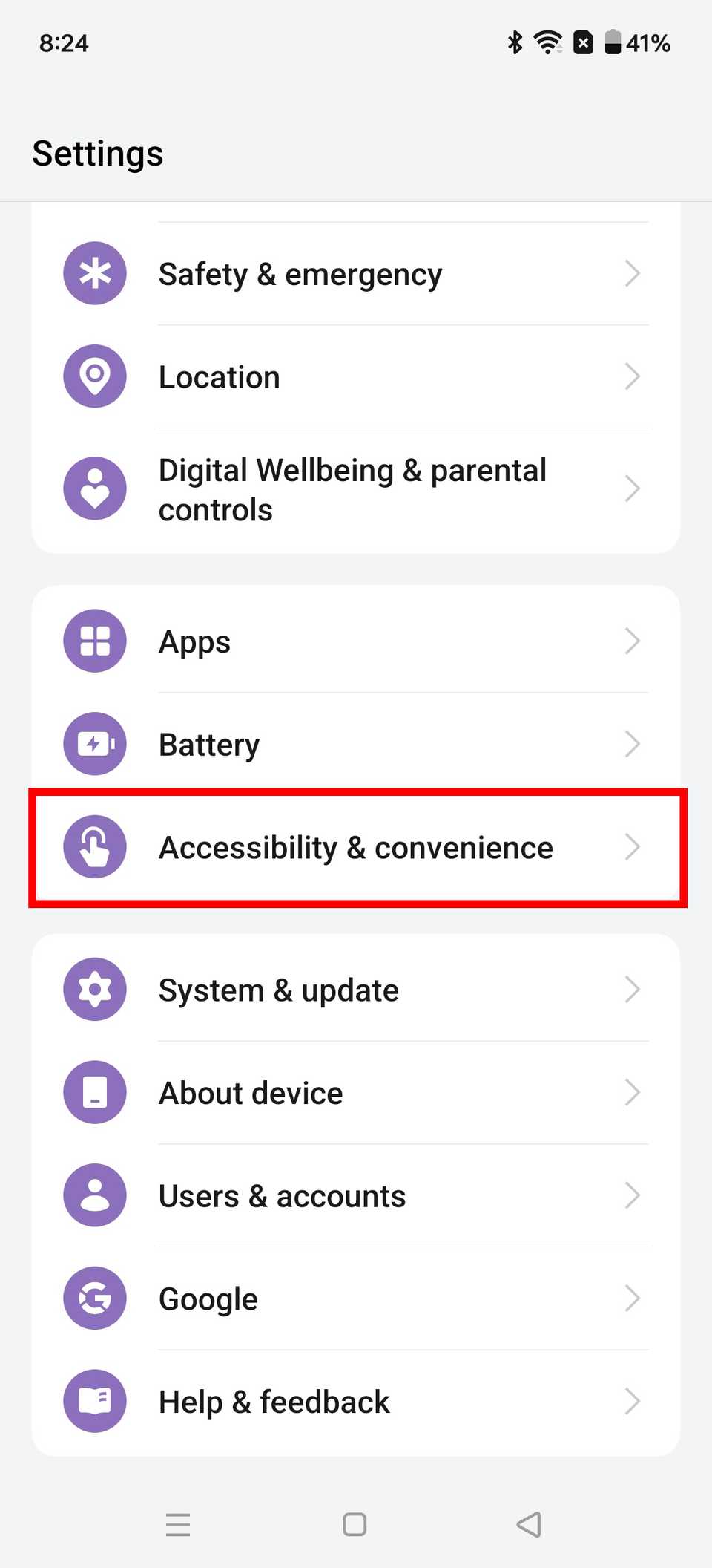 The OnePlus 12R settings with the Accessibility & convenience option highlighted