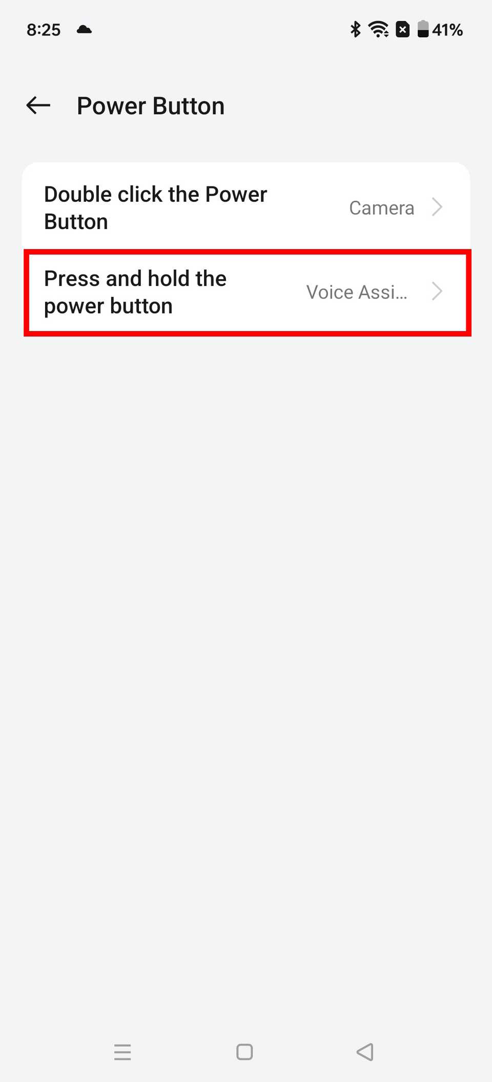 Selecting the Press and hold the power button in the Power Button customization settings on a OnePlus 12R