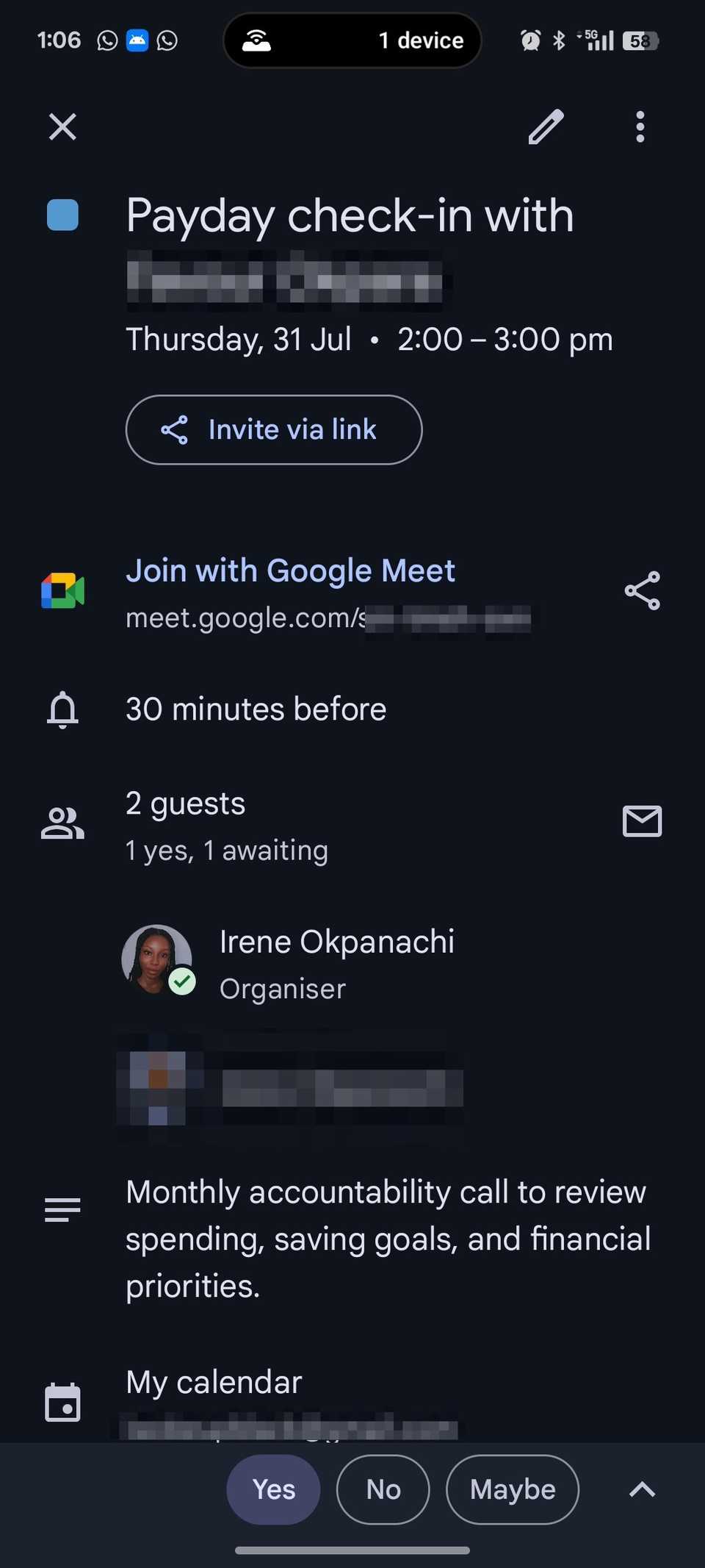 I by no means concept Google Calendar may repair a damaged middle till I noticed my buddy's secret setup Full details of payday check-in Google Calendar event logged for July 31