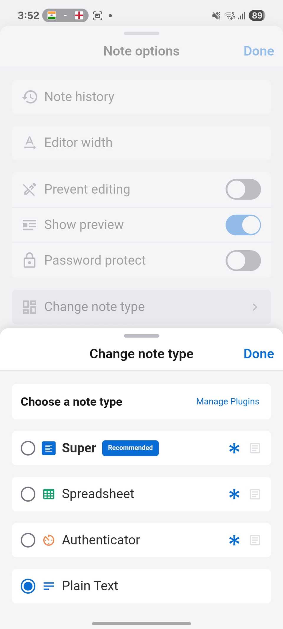 Tipo di nota Note standard