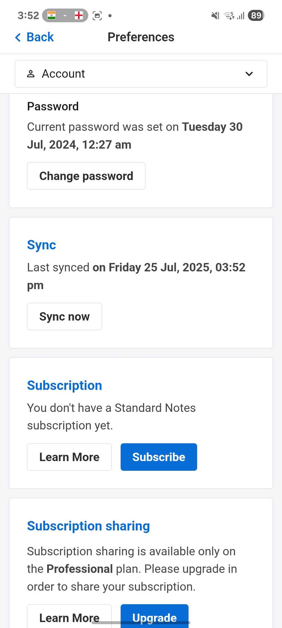 Preferenze di Note standard