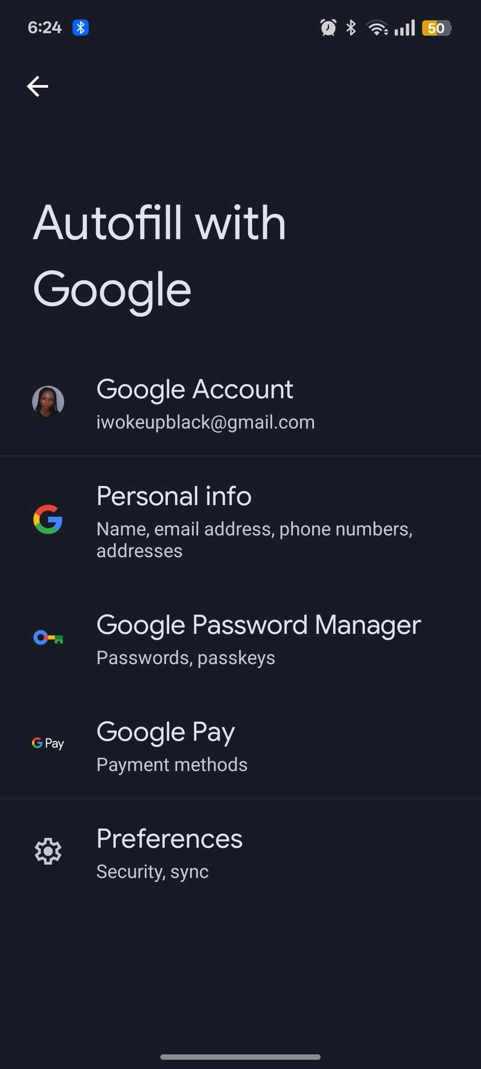 菜单名为Automatic with Google显示Google密码管理器和其他选项