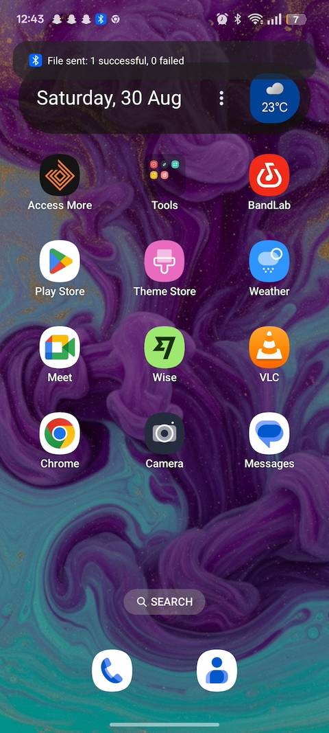 Android Home Screen showing applied wallpaper generated with Gemini