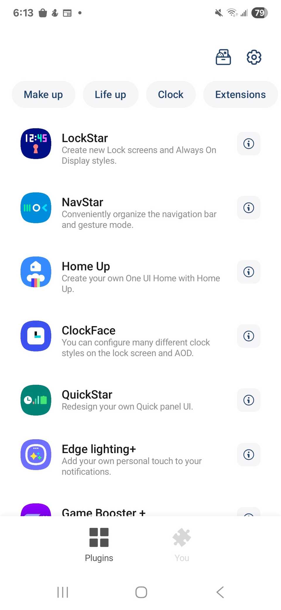 A list of downloaded modules in the Good Lock app 