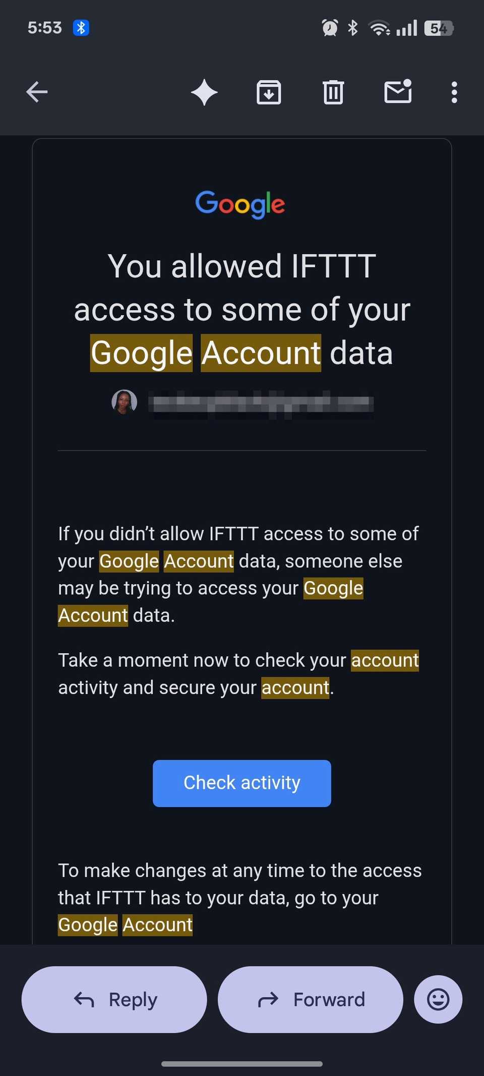 Gmail安全警报将新的IFTTT应用程序帐户的连接通知用户