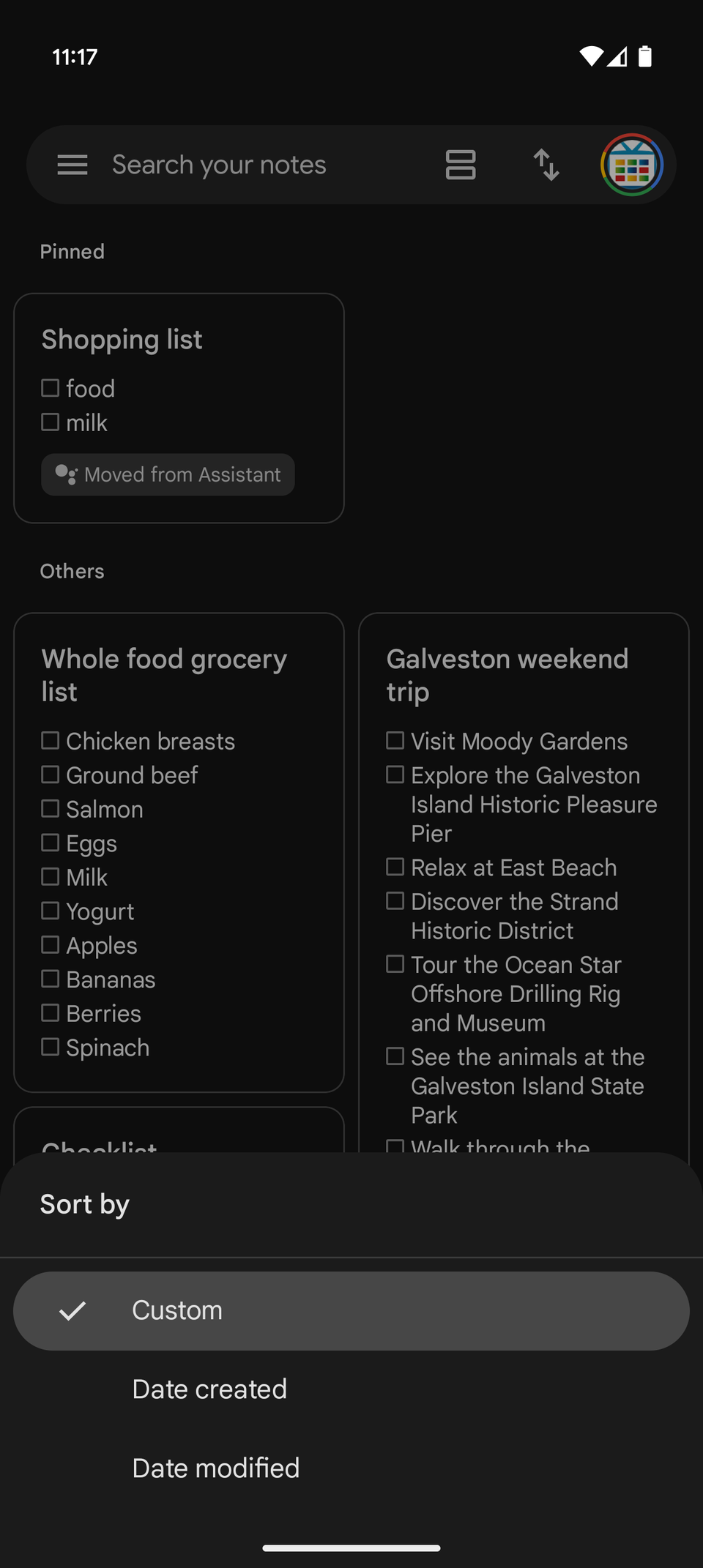 GOOGLE KEEP LIST SORT visual data 2