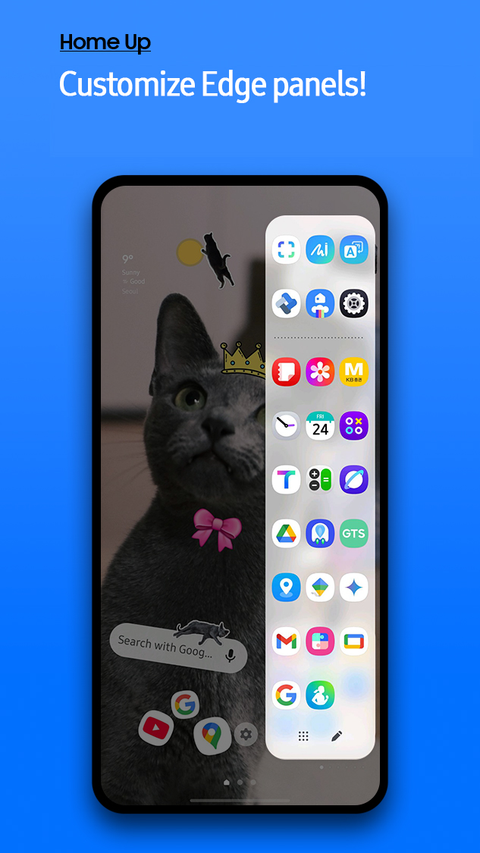 Home Up showing customizable edge panel apps