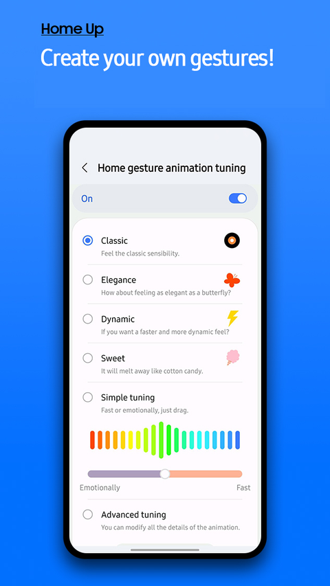 Settings for home gesture animation styles and speed