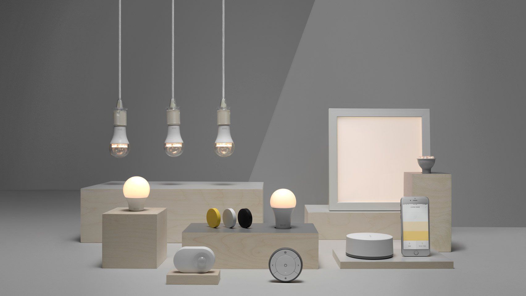 a collection of ikea smart lights and connected devices