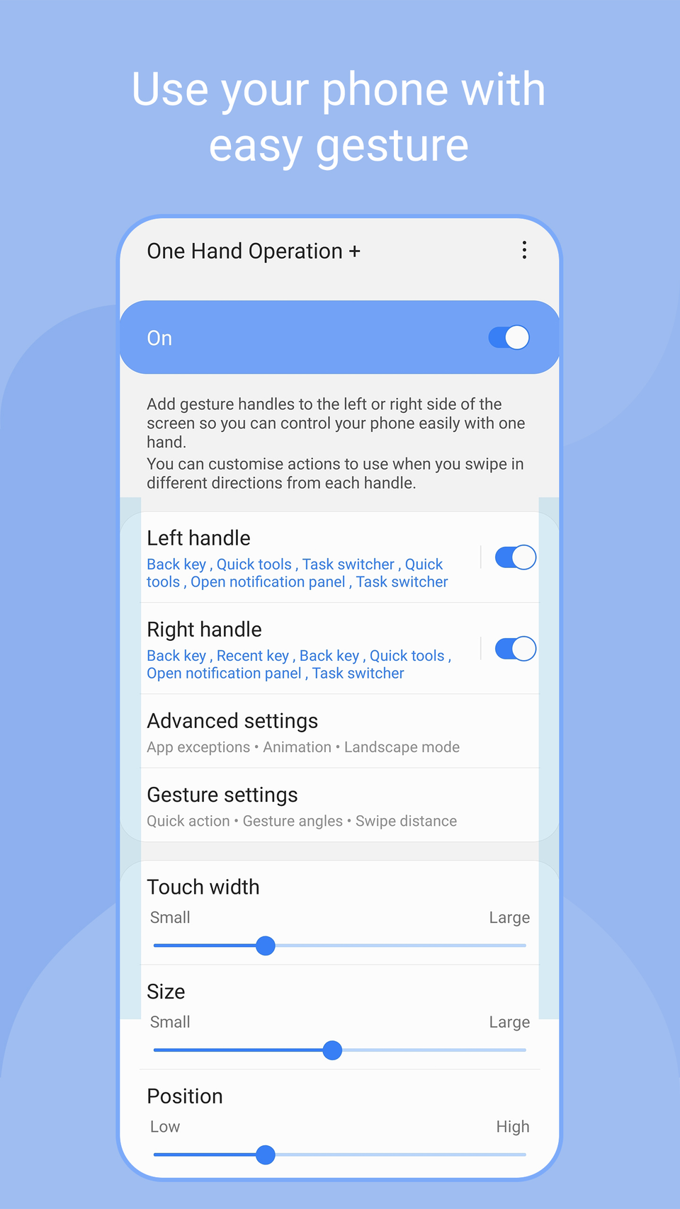 Screen showing customizable side gesture handles.