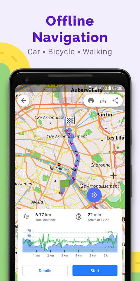 A screenshot of offline navigation with OsmAnd