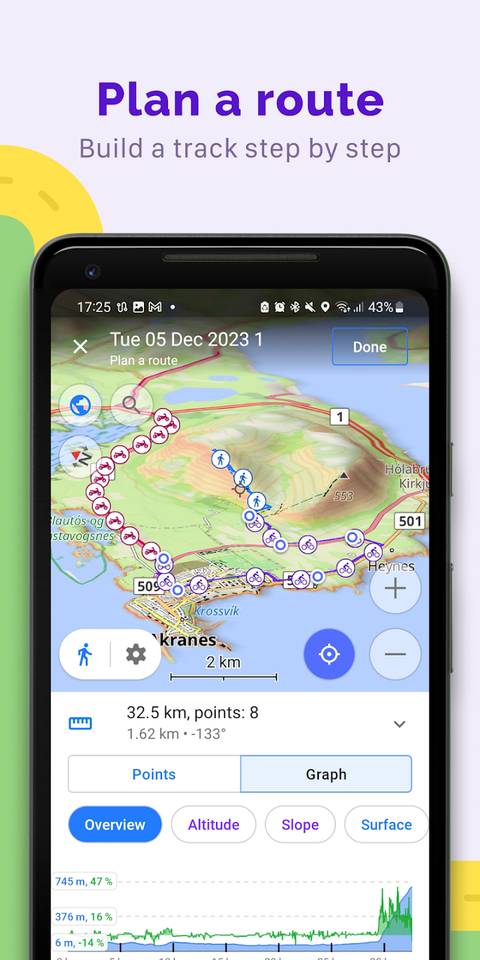 A screenshot of OsmAnd route planning.