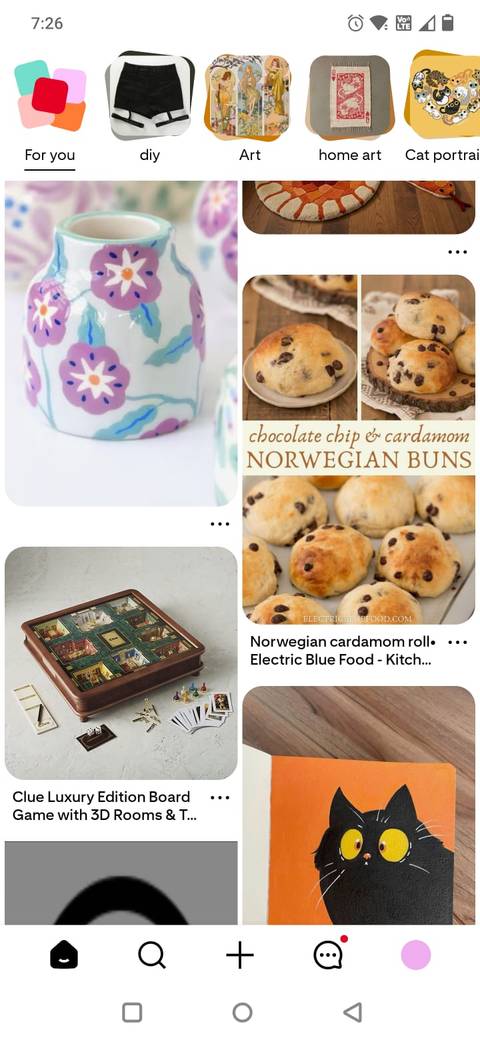 Screenshot della home page di Pinterest sull'app mobile