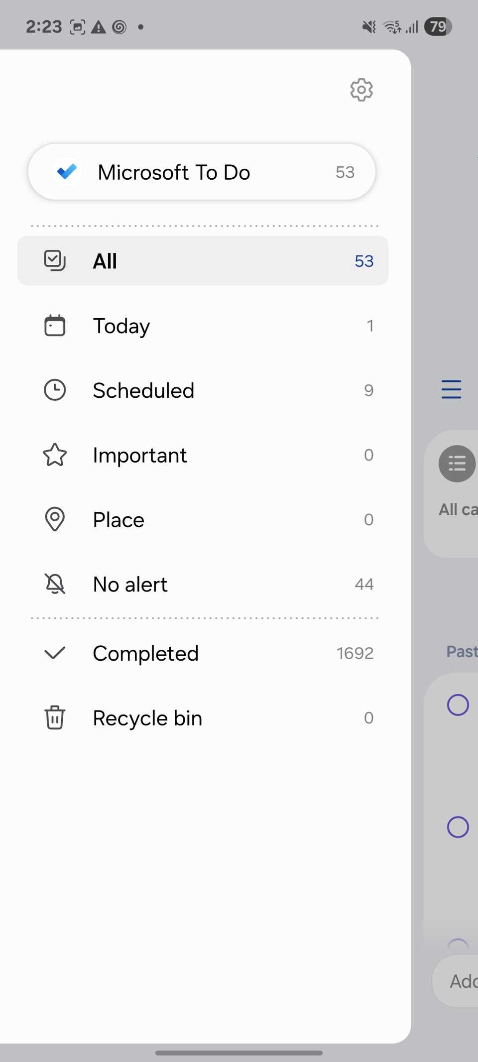 Samsung Reminders hamburger menu