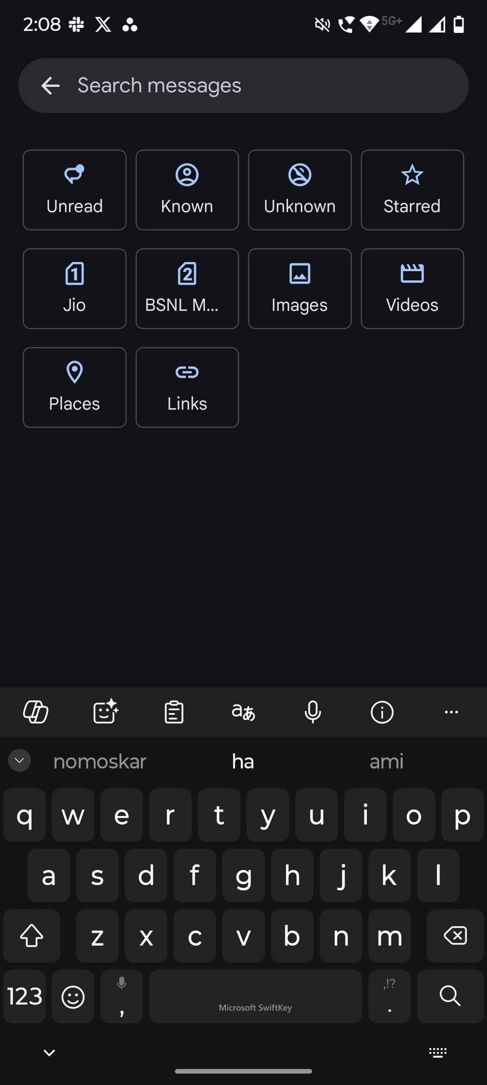 Screenshot che mostra la ricerca in Google Messaggi