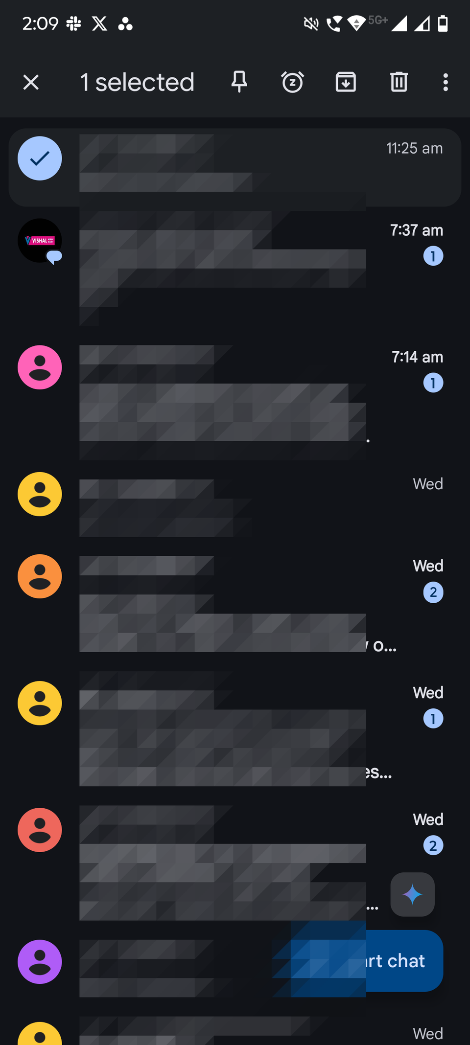 Screenshot che mostra i messaggi PIN in Google Messaggi