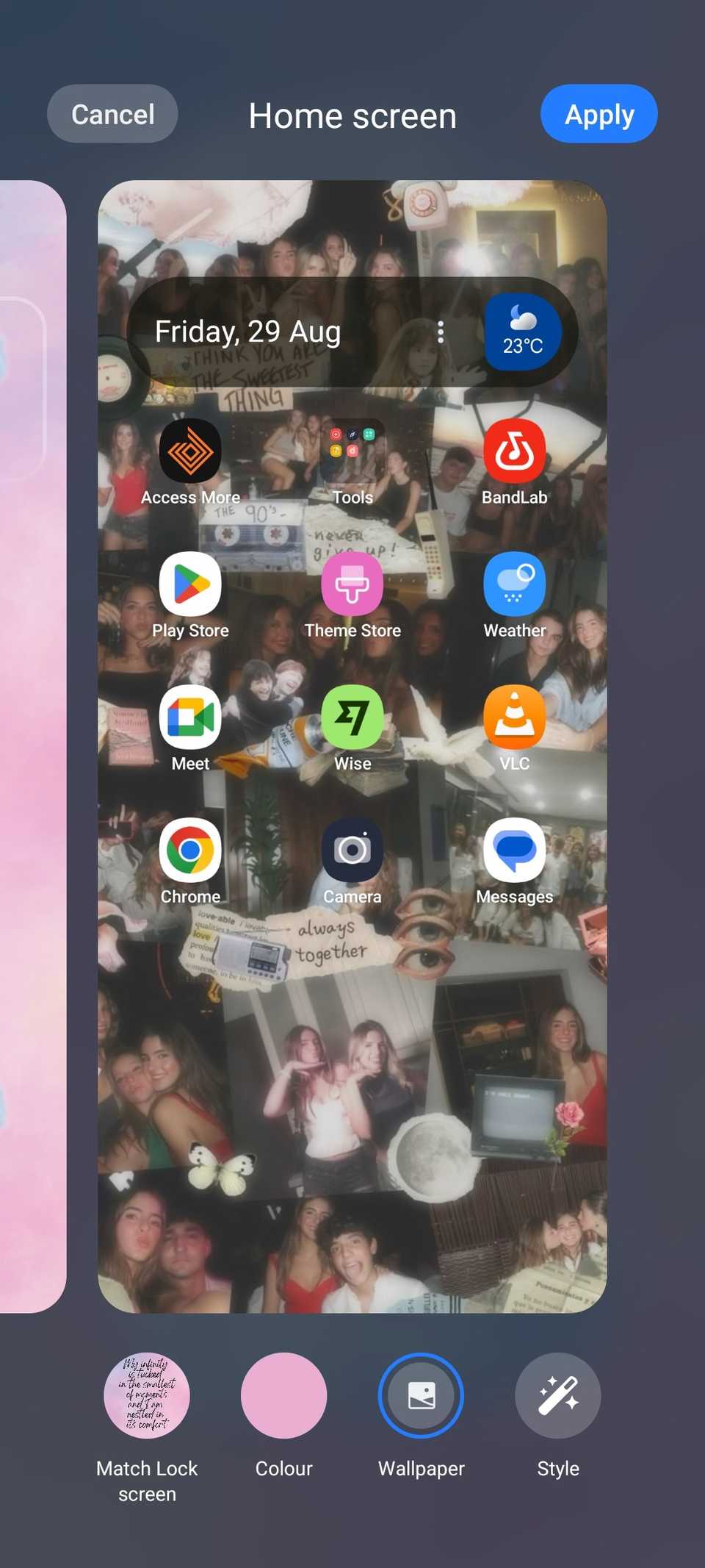 User setting collage as Home Screen wallpaper on Android phone 