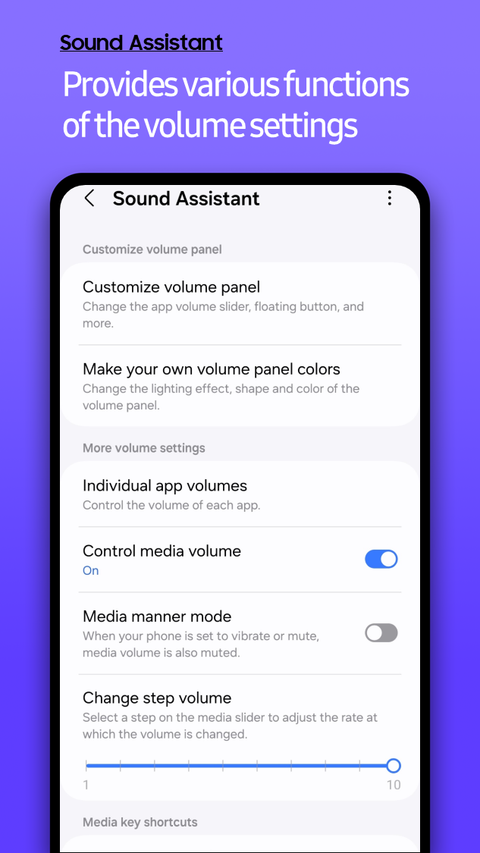 SoundAssistant menu with options for customizing and managing volume controls