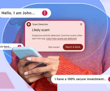 Person using phone behind overlay of spam messages