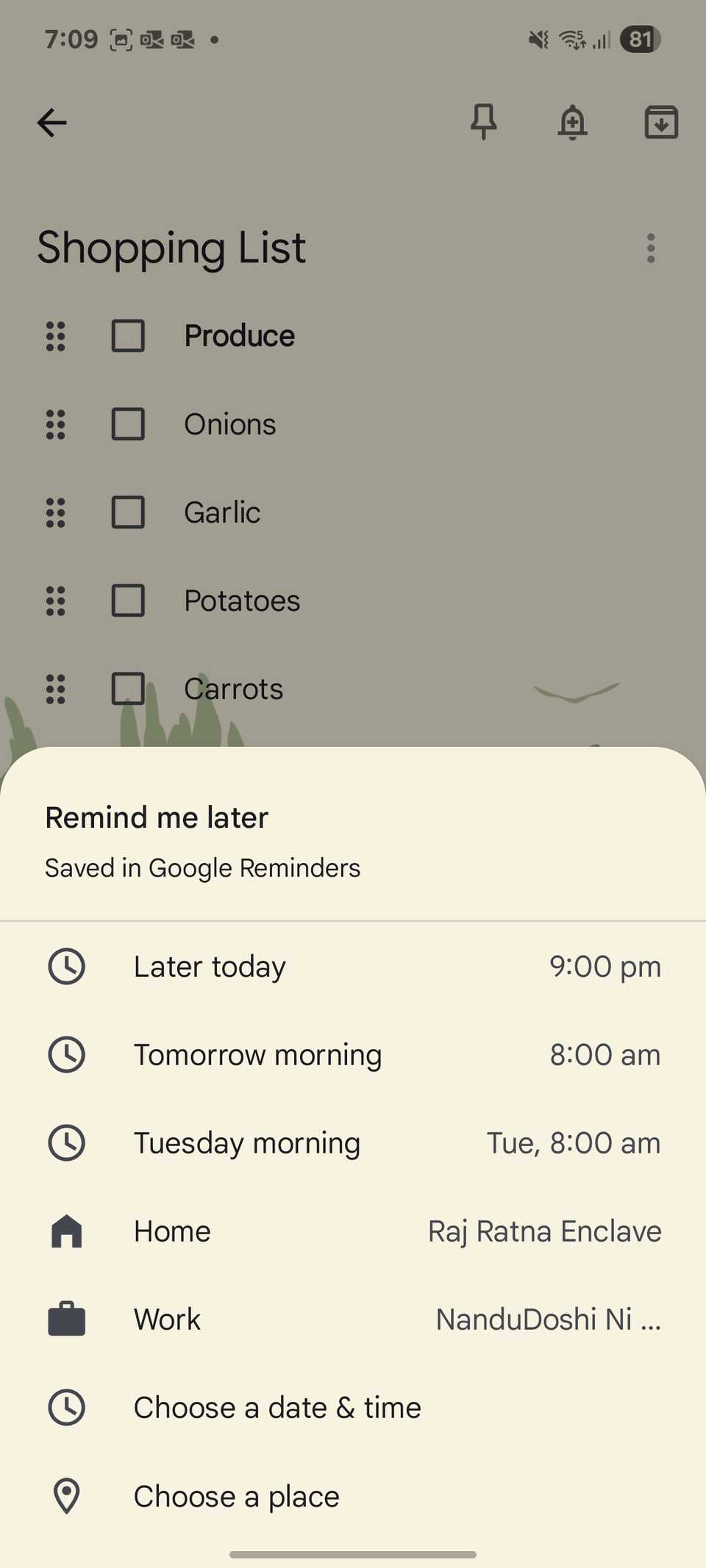 Share Google Keep shopping list
