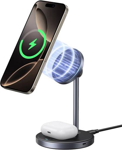 UGREEN Qi2 Certified 15W 2-in-1 Magnetic Wireless Charging Stand.