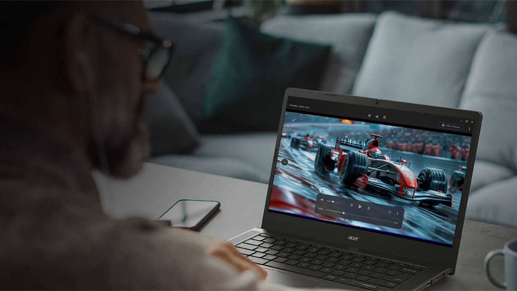 Looking over the shoulder at an Acer Chromebook Plus 514