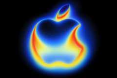 black background with glowing Apple logo