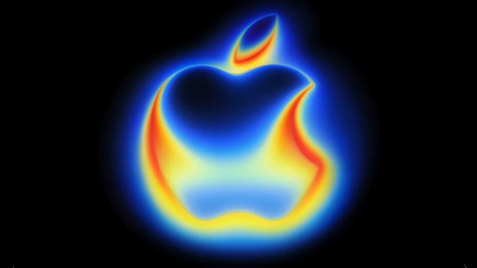 black background with glowing Apple logo