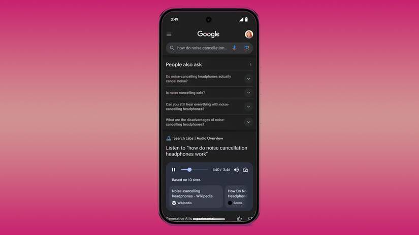 A phone showcasing Google Audio Overview feature