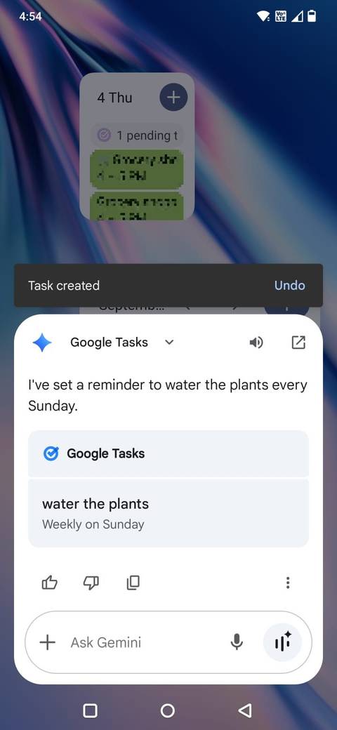 屏幕截图显示如何与Google Gemini添加任务