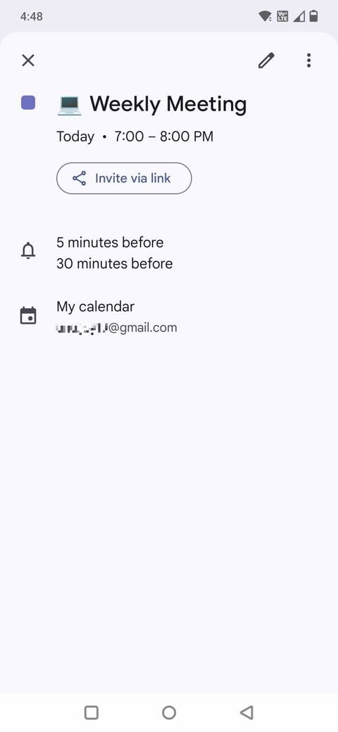 屏幕截图显示了Google日历中事件的通知
