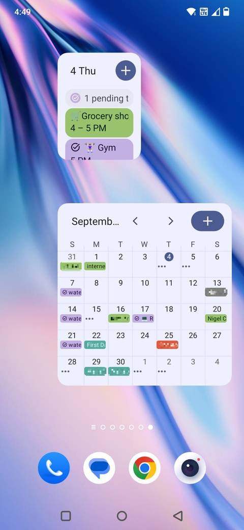 Capturas de tela mostrando widgets de calendário na tela inicial