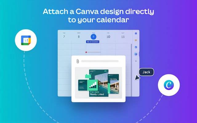 Illustration showing a Canva design attached to a Google Calendar event.