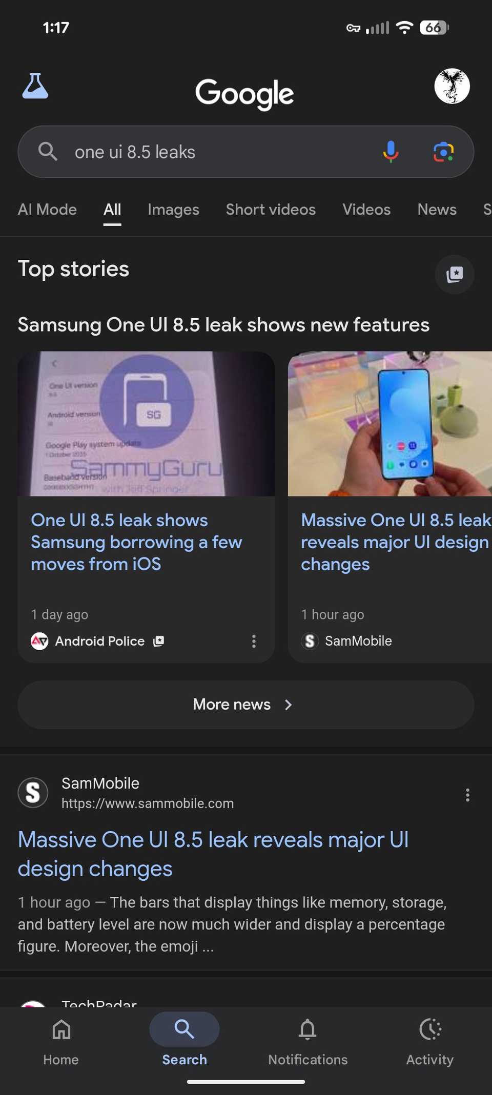 Reloaded search results shows Android Police appearing in Top stories on a mobile browser after selecting Android Police in preferred sources