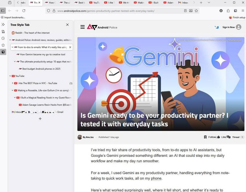 Screenshot showing the Tree Style Tab extension in Firefox