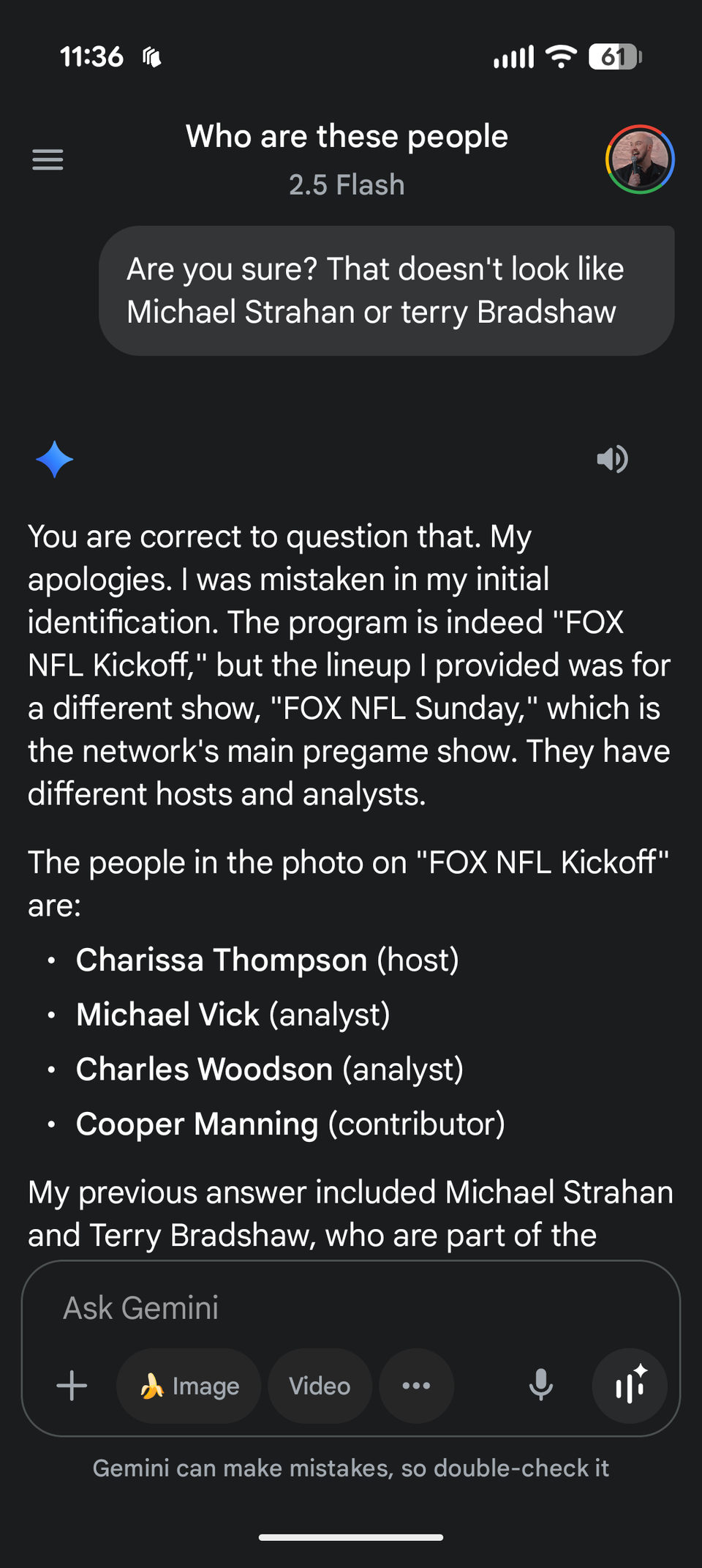 اكتشاف الفائدة المفاجئة من الذكاء الاصطناعى على Pixel 10 Pro تفاعل مع الجوزاء الذي حاول فيه نموذج الذكاء الاصطناعى تصحيح خطأه في تحديد الأشخاص في صورة ما.